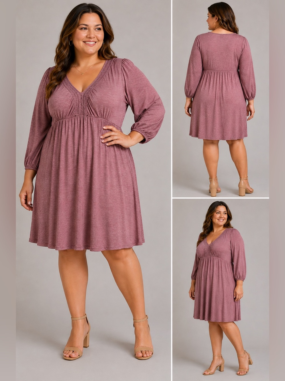 Torrid Size 1 Mauve Pink Babydoll Dress V Neck Balloon Sleeve